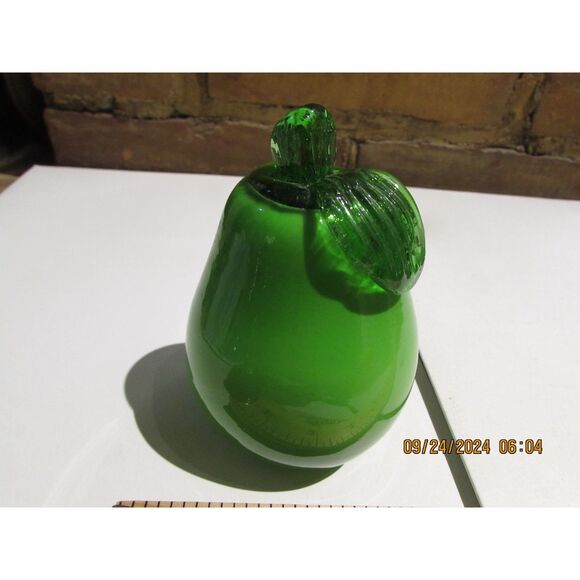 ART GLASS PEAR FRUIT GREEN FANCO FRUIT BASKET HOME DECOR KITCHEN - Picture 2 of 4